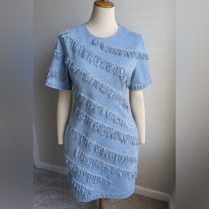 Lafayette 148 New York Denim Blue Fringe Dress